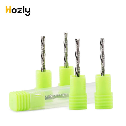 Downcut Spiral Double Flute CNC Router Bit Set One Eighth Inch Shank Tungsten Carbide End Mills for Wood Plastic Aluminum Five Pack