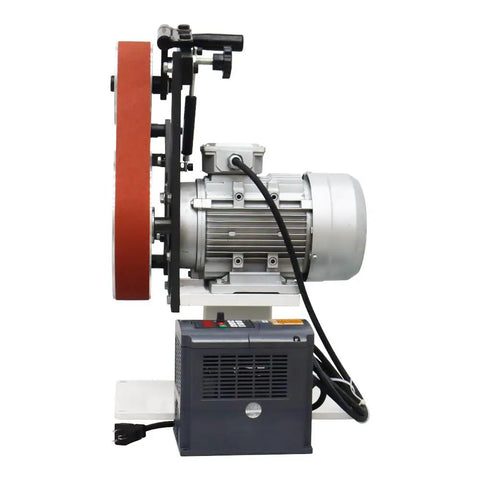 Tabletop Belt Sander And Knife Grinder With Multi Angle Sharpener And Polisher showing motor and sanding wheel from the side