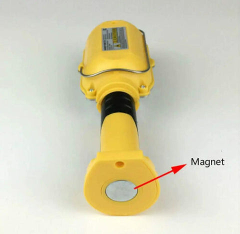 Close-up of a yellow magnetic base on the Two Pack Cordless LED Work Lights With Magnetic Bases And Swivel Holders.