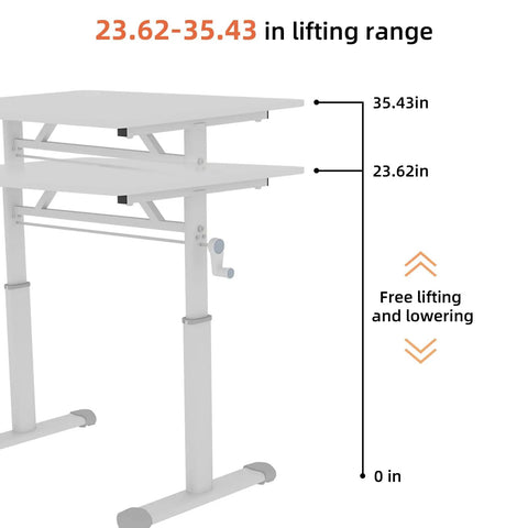 Smooth Hand Crank Standing Desk With 330 Lbs Heavy Duty Build And Effortless Manual Height Adjustment To Flex Your Home Office Vibe showing 23.62-35.43 inch lifting range.