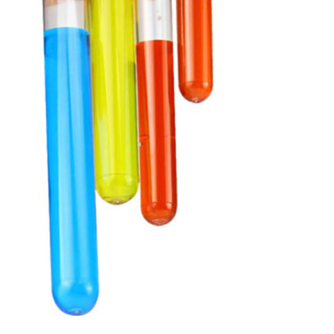 Clear Plastic Test Tubes With Red Caps 100 Pack 13mm By 100mm Mini Tubes With Lids Leak Proof Snap Caps Perfect For Diy Jewelry Beads Powder Spices Liquids Yeast Samples And Lab Experiments. Close-up of blue, yellow, and red clear plastic test tubes