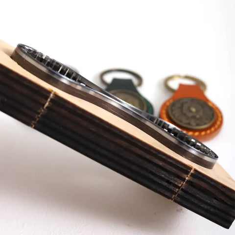 Side view of Teardrop Cutting Mold Set For DIY Leather Crafting Tools showing steel dies on wooden block