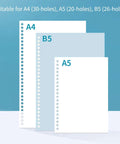 Three sheets of paper punched with 10 Hole Paper Punch Handheld Metal Puncher For A4 A5 B5 Notebooks And Scrapbooks 20 26 30 Hole Options
