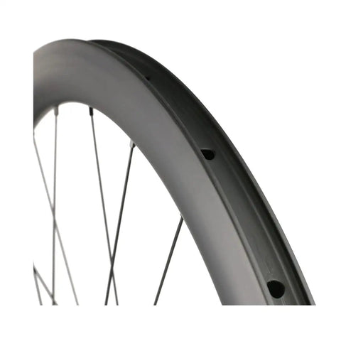 Close-up of 50mm Carbon Wheelset For 700c Road Bikes With Disc Brakes Tubeless Ready Clinchers Built From Toray T700 Carbon Fiber rim