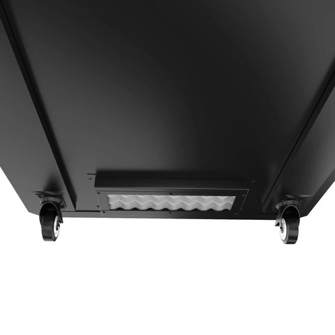 Heavy Duty 12U Soundproof Server Rack Cabinet With 35 Inch Depth And Beast Mode Cooling Fans, featuring lockable wheels and cooling vents.