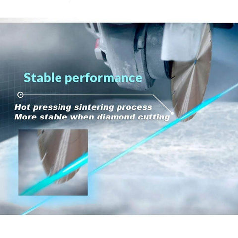 Close-up of a 12-inch laser-welded segmented diamond blade for dry or wet cutting concrete, stone, brick, masonry.