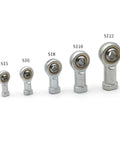 Sturdy Female SI T/K Ball Joint Rod End Bearing Connector With Metric Threaded Specs For Tight Spots In Heavy Duty Machinery And Automotive Builds, assorted sizes displayed.