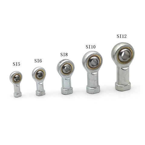 Sturdy Female SI T/K Ball Joint Rod End Bearing Connector With Metric Threaded Specs For Tight Spots In Heavy Duty Machinery And Automotive Builds, assorted sizes displayed.