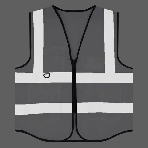 White High Visibility Safety Vest With Five Handy Pockets And Hella Bright Two Inch Reflective Strips Ultra Light Breathable Build Designed For Crew Leaders And Daily Site Rounds Large view showing front with reflective strips and zipper.
