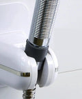 Close-up of 360 Degree Adjustable Shower Head Holder Wall Mount with Tool Free Ultra Strong Adhesive Bracket on tile surface