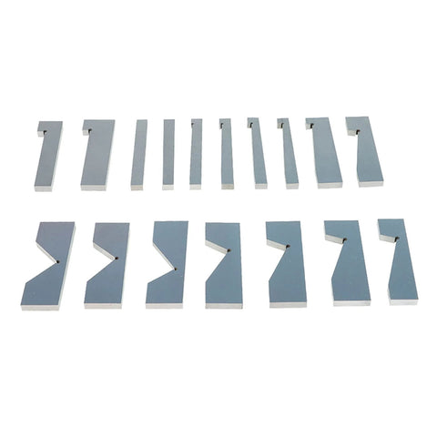 Front view of 17-piece ground angle block set, 3 in by 1/4 in, 0-45° machinist toolmaker blocks