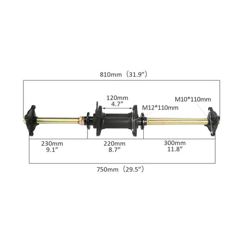 32 Inch Rear Axle Kit With Swingarm Frame Bracket And 4 Stud Wheel Hubs For 110cc To 200cc ATVs Go Karts Buggy Quad, measurement details