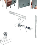 Heavy Duty Stainless Steel Cam Bolt And Dowel Hardware Kit For Flat Pack Furniture Assembly With Pre Inserted Nuts Smooth No Sweat Install Durable Connector Pack Of Twenty Sets Type Five showing installation steps with cam locks and dowels.