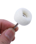 Close-up of a 1-inch head from Mini Wool Felt Polishing Wheel Kit For Rotary Tools 100 Pcs 1 Inch Heads With 3mm Shank Cotton
