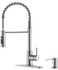 High Arc Kitchen Faucet With Pull Down Sprayer And Soap Dispenser, Stainless Steel Brushed Nickel Finish, Sprung Neck, Single Handle