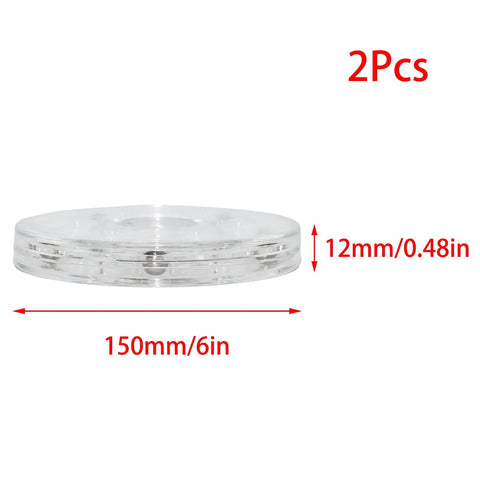Side view of a clear 6 inch Lazy Susan Turntable with durable ball bearing rotation, shown with dimensions and labeled as a 2-pack.