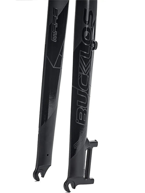 Close-up of Rigid Mountain Bike Fork For 26 27.5 29 Inch Wheels Aluminum Alloy with QR 9x100 dropouts and disc brake mount.