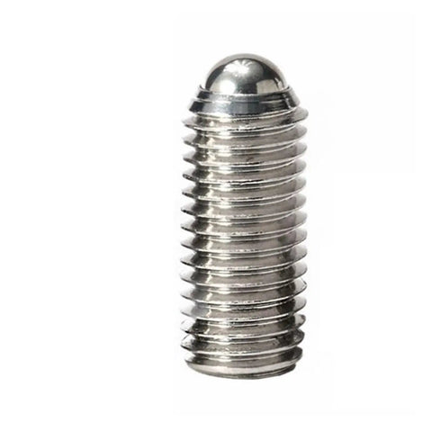 Heavy Duty 304 Stainless Steel Ball Plunger Set Screws Lock Moving Parts Dead Tight With Zero Slop High Grade Mechanical Hardware M3 To M12 Sizes Quick Swap Super Grippy close-up of a ball plunger screw.
