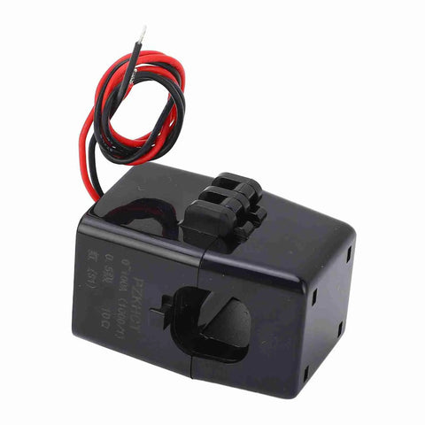 Pro Grade 100 Amp Split Core Current Transformer With Five Meter Cable, slim black body with red and black wires.