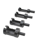 Four Piece Woodworking Plug Cutter Kit For Concealing Screw Holes And Straight Shooting Joinery With Knockout Flush Chamfered Tapered Bits In Quarter To Five Eighth Inch Sizes For Pro Level Carpentry And Furniture Restoration, showing carbon steel tapered plug bits.