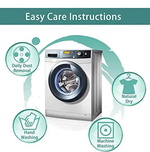 Easy care instructions for laundry including daily dust removal, hand washing, machine washing, and natural drying.