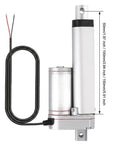 Built Different 12V Linear Actuator Packing 1500N Thrust And IP65 Waterproof Aluminum Housing With Self Locking Motor, side view with dimensions.