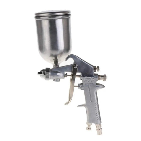 F75 Pneumatic Paint Sprayer With 1 5mm Nozzle showing metal body and 400cc cup for auto body work and furniture polish.
