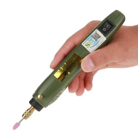 Handheld green Premium Mini Electric Drill And Rotary Tool Kit With Instant Speed Change for precise etching and detail work.