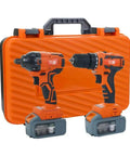 Badass Little Rechargeable Drill Set With Bright LED Light Two Speed Forward Reverse Switches Make Home Jobs A Breeze Compact Handheld Power Tool That Packs Serious Punch For Any Quick Fix in orange carrying case.