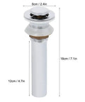 ZAWELIYO Copper Pop Up Drain Stopper Kit, 19cm (Small Bounce Without Holes) shown from the front with dimensions listed.