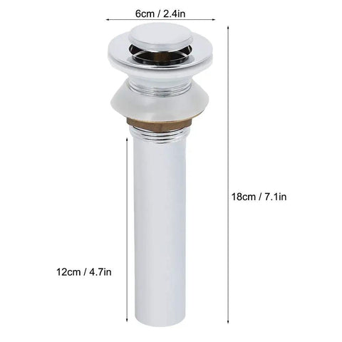 ZAWELIYO Copper Pop Up Drain Stopper Kit, 19cm (Small Bounce Without Holes) shown from the front with dimensions listed.