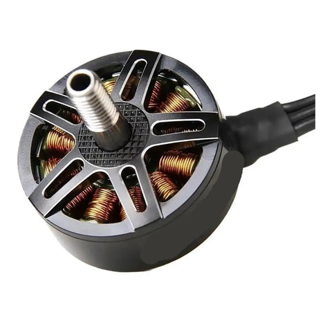 Close-up of Beefy Brushless Motors For RC Drones And FPV Frames, 1900KV 2200KV 2500KV Variants, 4 Pack, showing copper coils and shaft