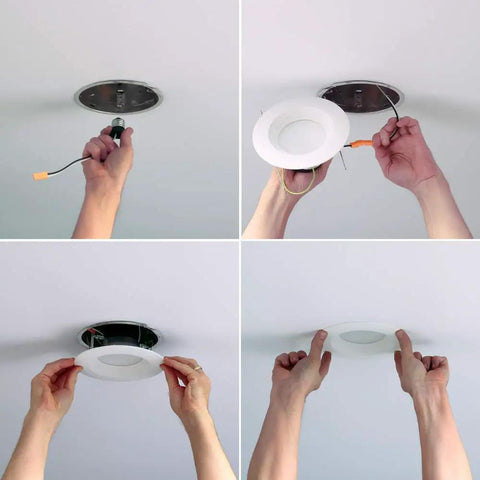 Installation sequence of Easy Upgrade 5 To 6 Inch White LED Recessed Light Retrofit Trim Pack For Most Housings