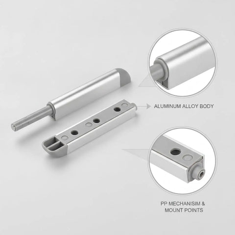 Push To Open Cabinet Latch Handle Free Rebounder For Kitchen And Wardrobe Doors Aluminum Alloy Silver Finish 1 Pack detail view