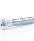 Close-up of M7 x 50mm Confirmat Screws for Flat Pack Furniture, 5mm Pre Drilled Holes, showing durable threaded design.