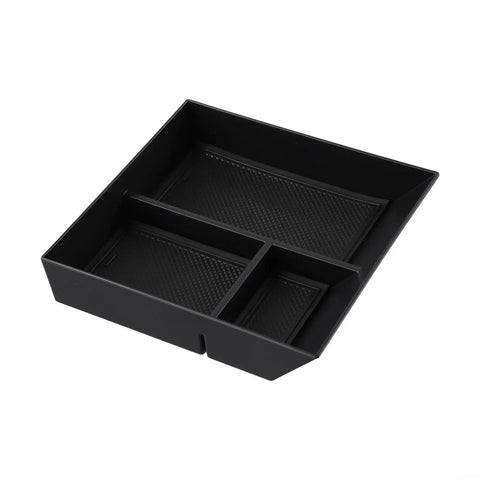 Custom Fit Center Console Organizer Tray For Tesla Cybertruck 2024 Plus featuring rigid ABS plastic, large and small compartments for storage.
