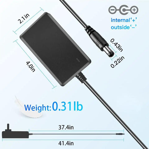 12V DC Power Supply Adapter 2.5A 30W from 100 to 240V AC to DC wall transformer with cable and plug size details