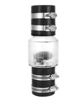 Front view of QWORK 1-1/2 in silent check valve with clear body and steel hose clamps