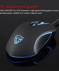 Top Tier Legit Gaming Mechanical Keyboard And Adjustable DPI Mouse Combo With Long Wired Cable For PC Laptop Desk Setup Featuring RGB LED Backlights And Non Slip Grip Pad For A Straight Fire Gaming Session Right Now - close-up of high-speed gaming mouse showing DPI adjustment and glow effect.