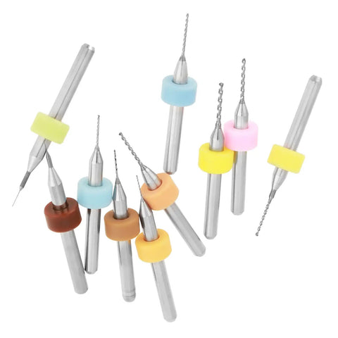 Collection of 110 Pcs 0.1 To 1.0 Mm Tungsten Carbide Drill Bit Set Ultra Sharp Tips for PCB Circuits and Metalworking with colorful holders.