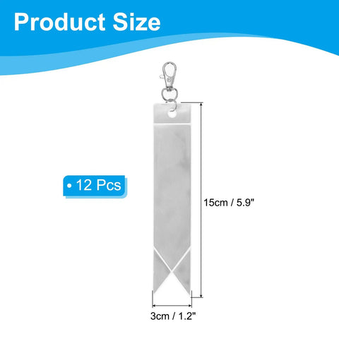 12 Pack Reflective Safety Pendants for Backpacks, Bags, Keychains and Gear, Silver Reflectors for Night Running; size shown 15x3 cm