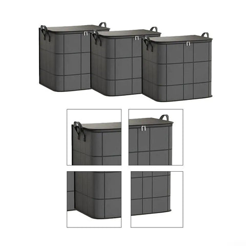 Heavy Duty Nonwoven Storage Bins Three Pack With Sturdy Handles Hella Spacious Fit For King Size Quilts Winter Layers.