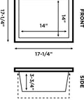 Diagram of No-Brainer Tile Niche Recess For Bathrooms 14 By 14 Inch Preformed Shower Shelf with dimensions.