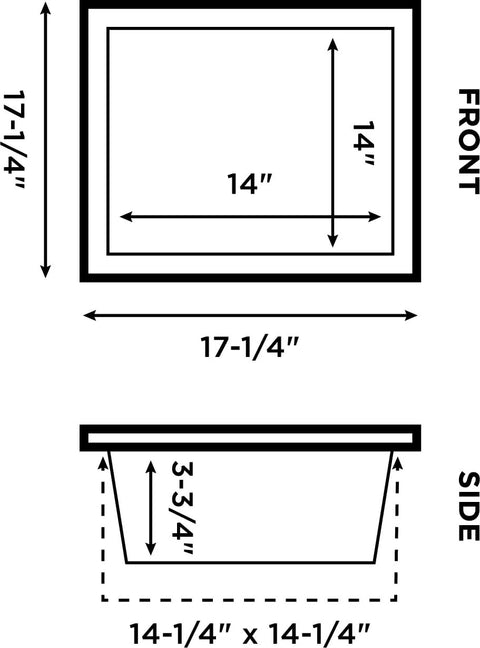 Diagram of No-Brainer Tile Niche Recess For Bathrooms 14 By 14 Inch Preformed Shower Shelf with dimensions.