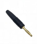 Heavy Duty Brass Banana Plug Connectors For Audio Speaker Wire Rock Solid And Plug And Play Setup showing black rubber grip with brass tip.