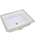 Rectangular Ceramic Undermount Bathroom Sink for Vanity 20 by 16 White Vitreous China Sleek Ultra Smooth Finish With Overhang Cutout Template Exterior 19 and a Half by 15 and a Half One Year Limited Warranty