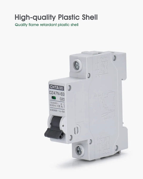 Side view of a Three Pack 1 Pole Miniature Circuit Breaker 6A 120 To 240V AC DIN Rail Mount Pro Grade Thermal Magnetic Trip C Curve MCB.