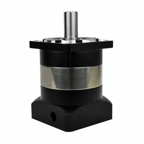 Heavy Duty PLF120 Planetary Gearbox Reducer Two Stage Ratio 15 To 100 For Nema42 Stepper Motor With 19Mm Input Shaft, black housing.