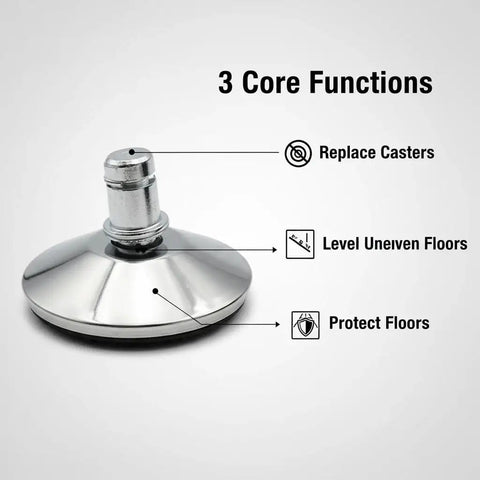 5 Pack 2 Inch Bell Glides For Office Chair Low Profile Caster Replacement Turn Rolling Wheels Into Rock Solid Stationary Feet Lock Your Chair Down On Wood Floors Silver showing core functions for replacing casters and protecting floors.