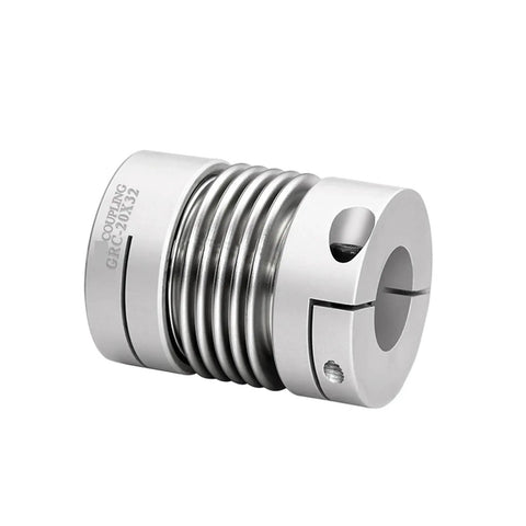 4 Pack Bellows Shaft Coupler 5mm Bore Aluminum Flex Connector D25 L37 Series For Servo Motors, close-up view.